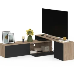 Meuble TV 180-240 cm modulable d’angle rotatif bois et noir