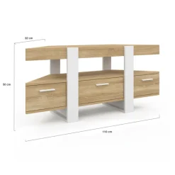 Meuble TV d'angle bois et blanc 110cm avec tiroir