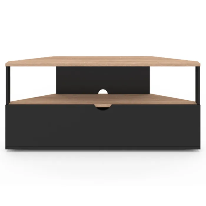 Meuble TV d'angle bois façon hêtre et noir 100 cm