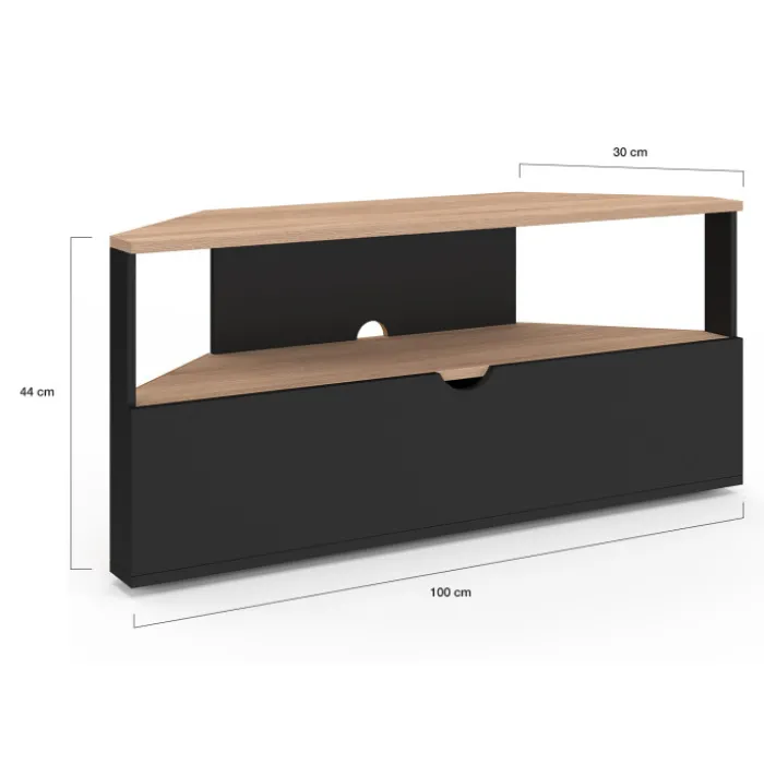 Meuble TV d'angle bois façon hêtre et noir 100 cm