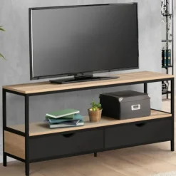 Meuble TV en bois et métal noir 2 tiroirs