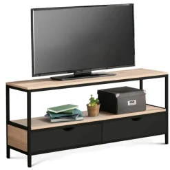 Meuble TV en bois et métal noir 2 tiroirs