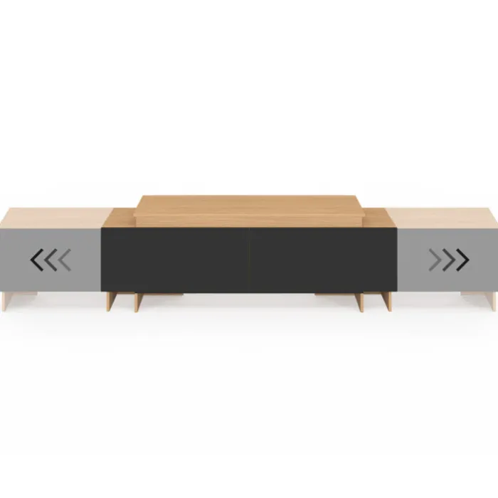 Meuble TV extensible 140-240 cm 2 portes bois et noir