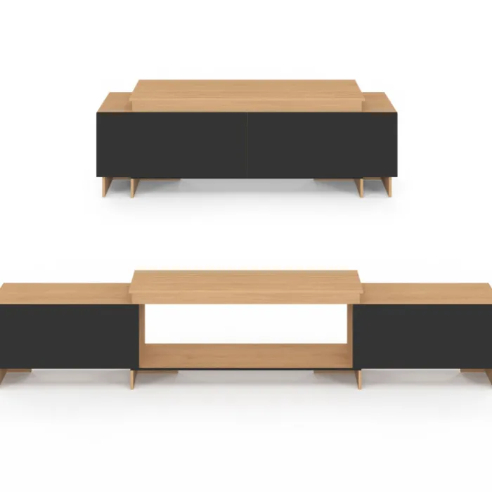Meuble TV extensible 140-240 cm 2 portes bois et noir