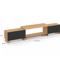 Meuble TV extensible 140-240 cm 2 portes bois et noir