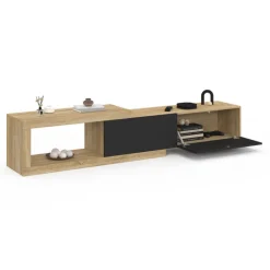 Meuble tv extensible 2 portes bois et noir