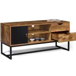 Meuble TV industriel bois métal 2 tiroirs avec placard