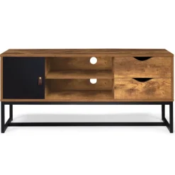 Meuble TV industriel bois métal 2 tiroirs avec placard