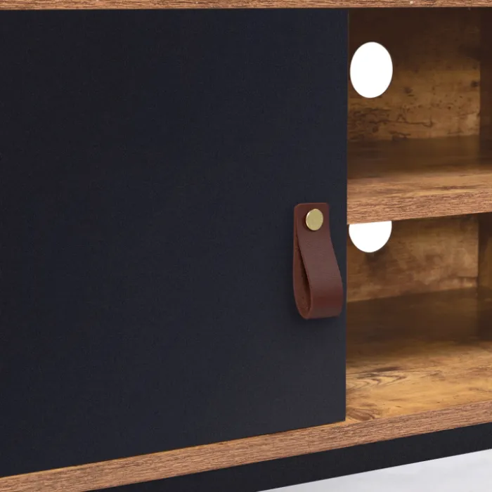 Meuble TV industriel bois métal 2 tiroirs avec placard