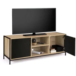Meuble TV industriel métal et bois avec 2 portes