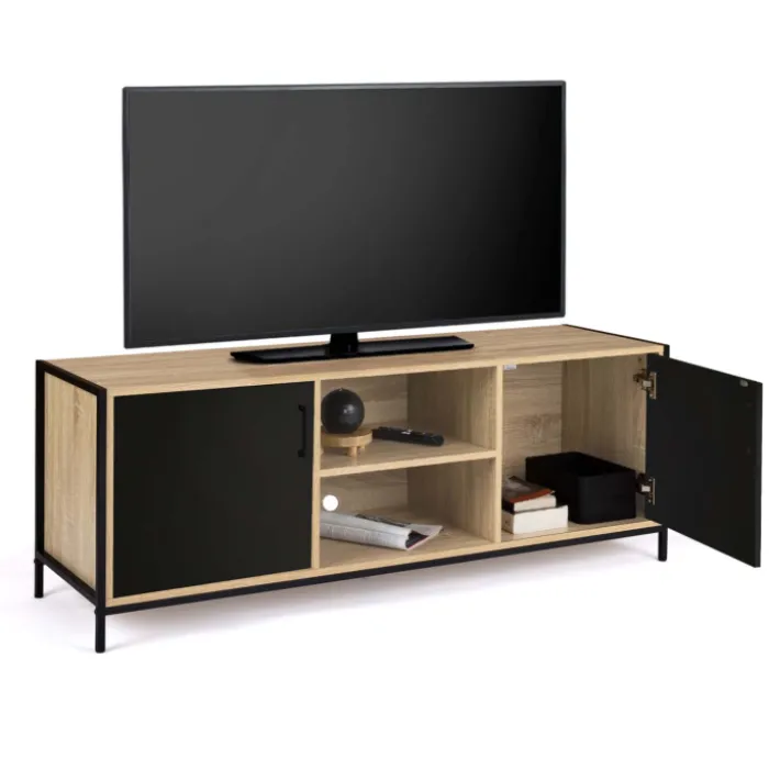 Meuble TV industriel métal et bois avec 2 portes