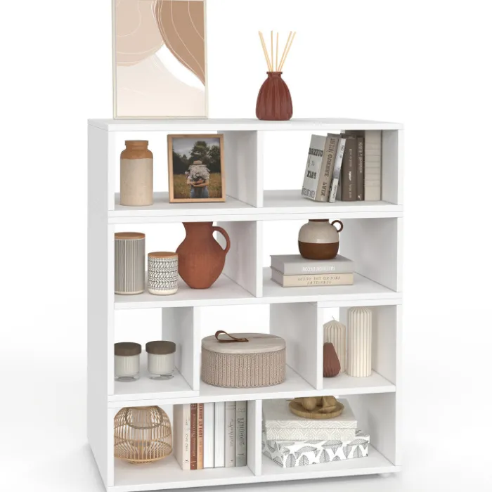 Meuble TV modulable 3 modules multifonction blanc et effet bois