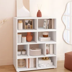 Meuble TV modulable 3 modules multifonction blanc et effet bois