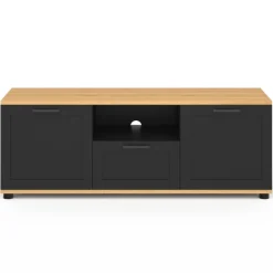 Meuble TV noir et bois 110 cm avec tiroir et niche