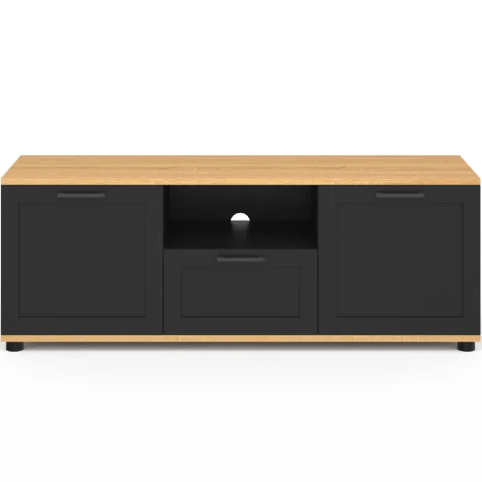 Meuble TV noir et bois 110 cm avec tiroir et niche