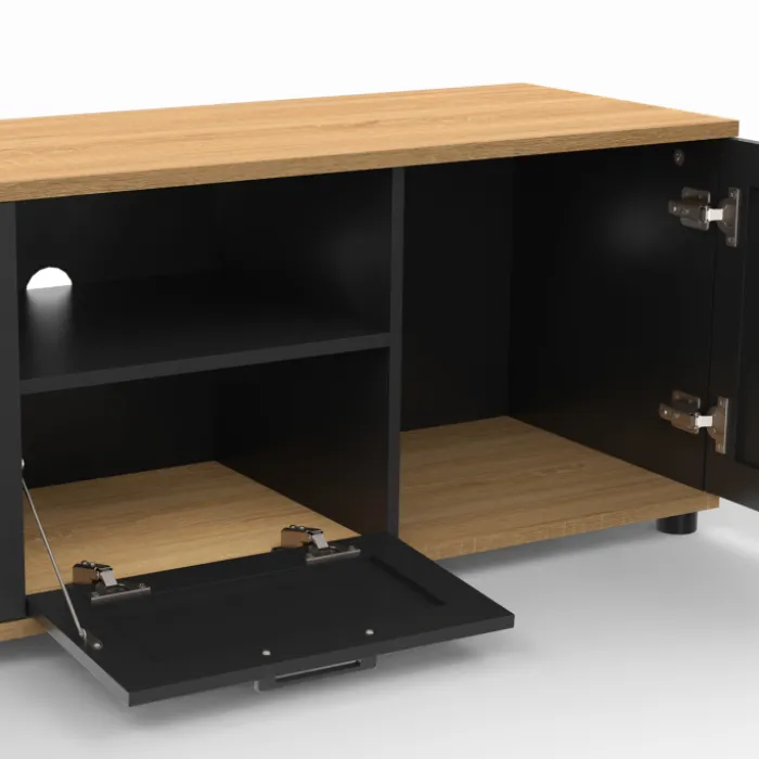 Meuble TV noir et bois 110 cm avec tiroir et niche
