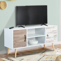 Meuble TV scandinave blanc 2 portes