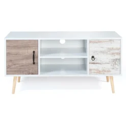 Meuble TV scandinave blanc 2 portes