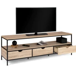 Meuble TV style industriel 3 tiroirs 160 cm