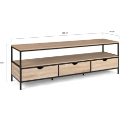 Meuble TV style industriel 3 tiroirs 160 cm