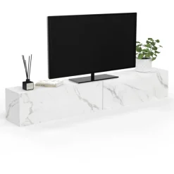 Meuble TV suspendu 2 portes bois effet marbre 180 cm