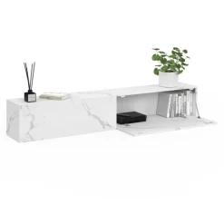 Meuble TV suspendu 2 portes bois effet marbre 180 cm