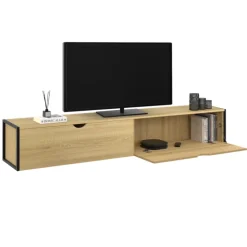 Meuble TV suspendu industriel 180 cm avec 2 portes