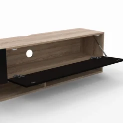 Meuble TV suspendu noir et bois 180 cm avec étagères