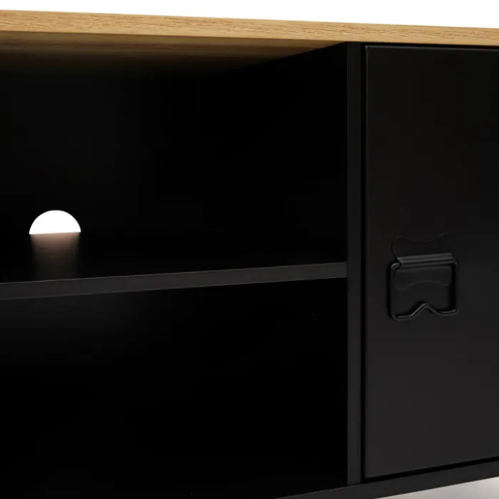 Meuble TV vestiaire portes métal et plateau bois 113 cm