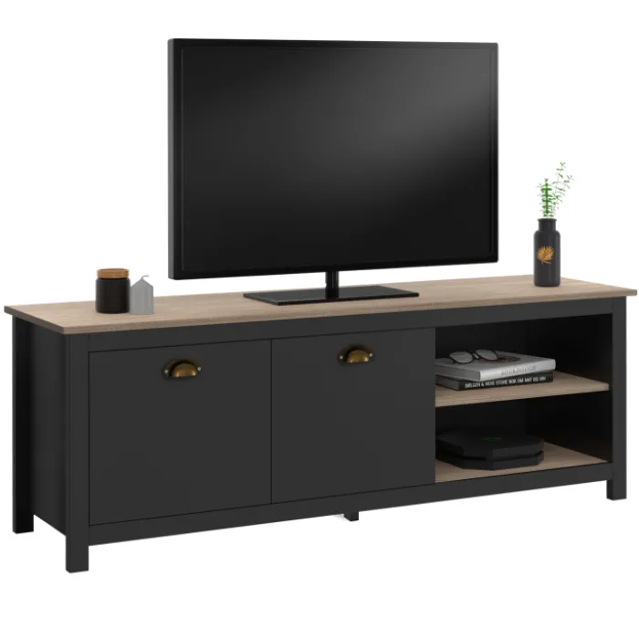 Meuble TV vintage bois et noir