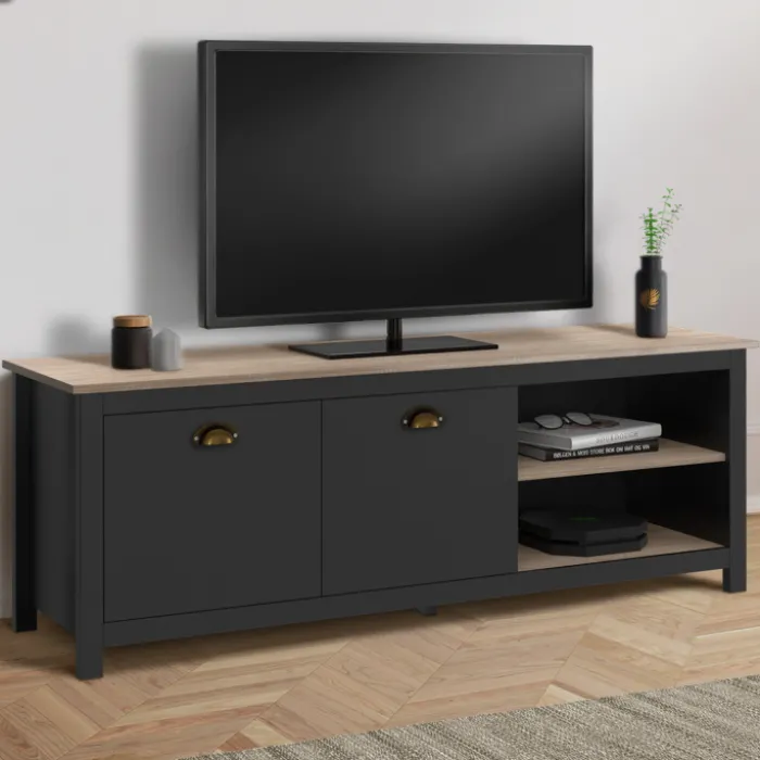 Meuble TV vintage bois et noir