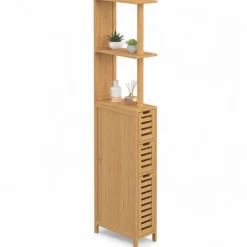 Meuble WC 1 porte 2 tiroirs bambou avec étagères