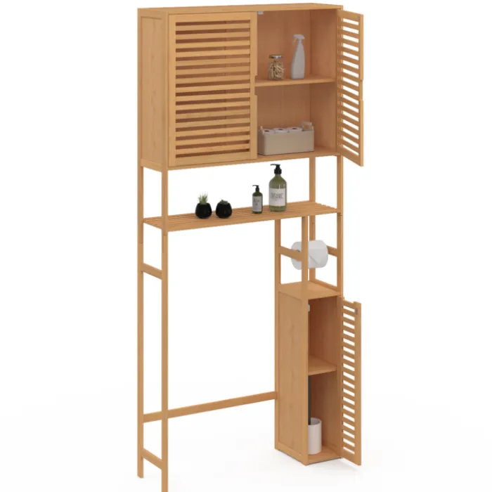 Meuble WC en bambou avec 1 placard double et 1 étagère