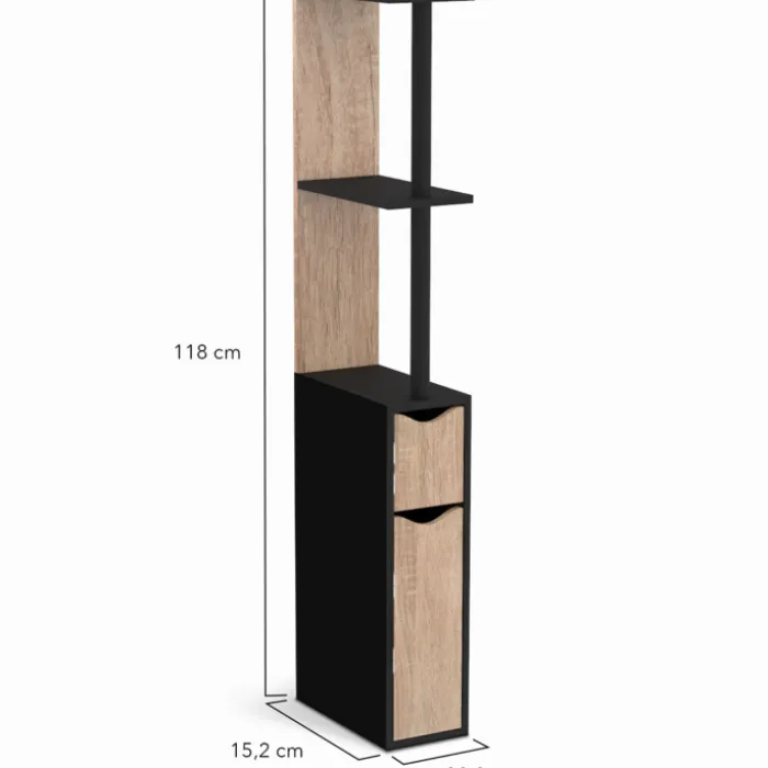 Meuble WC étagère avec 2 portes noir et bois