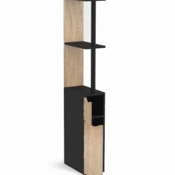 Meuble WC étagère avec 2 portes noir et bois