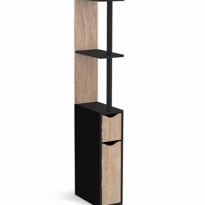 Meuble WC étagère avec 2 portes noir et bois