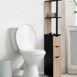 Meuble WC étagère avec portes : noir et bois