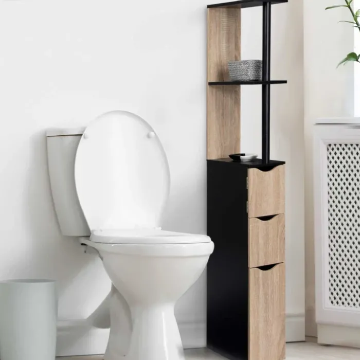 Meuble WC étagère avec portes : noir et bois