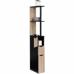 Meuble WC étagère avec portes : noir et bois