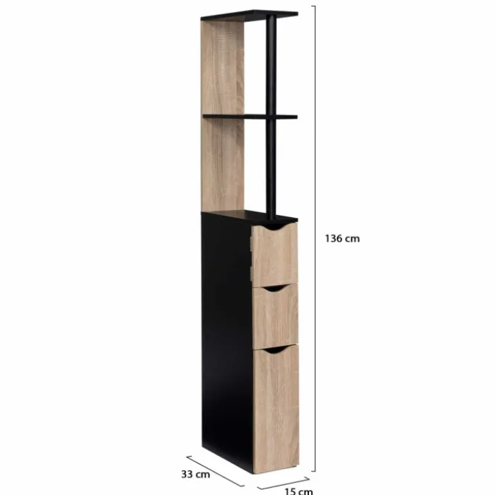 Meuble WC étagère avec portes : noir et bois