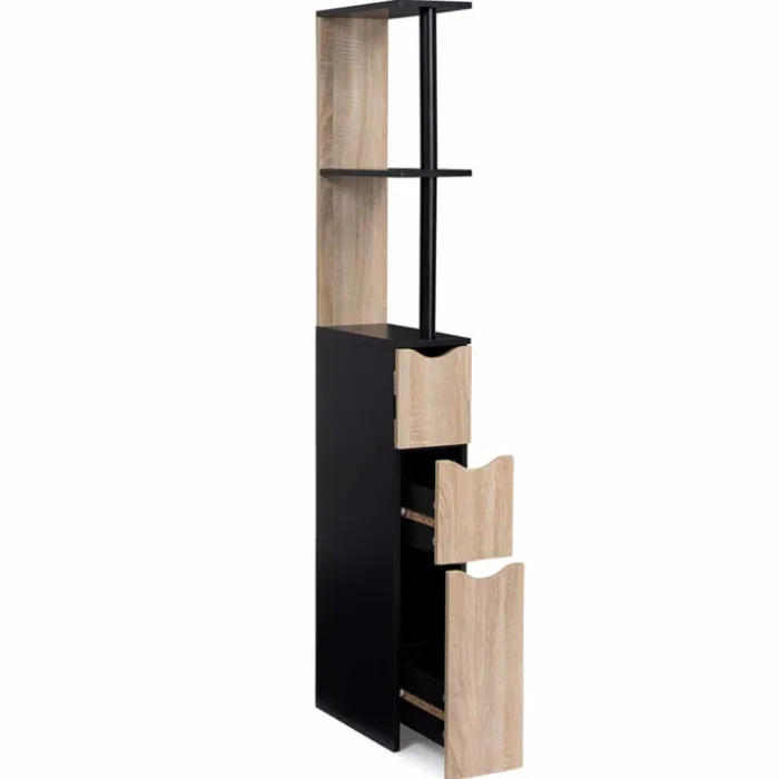 Meuble WC étagère avec portes : noir et bois