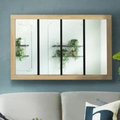 Miroir verrière bois et métal design industriel 110x70 cm