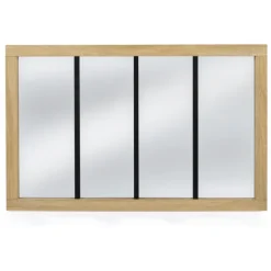 Miroir verrière bois et métal design industriel 110x70 cm