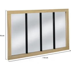 Miroir verrière bois et métal design industriel 110x70 cm
