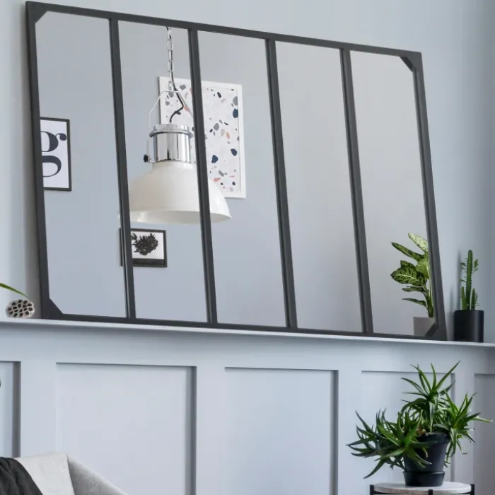 Miroir verrière noir 140 x 84 cm industriel