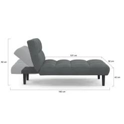 Méridienne clic clac tissu gris anthracite capitonnée 80 x 180 cm