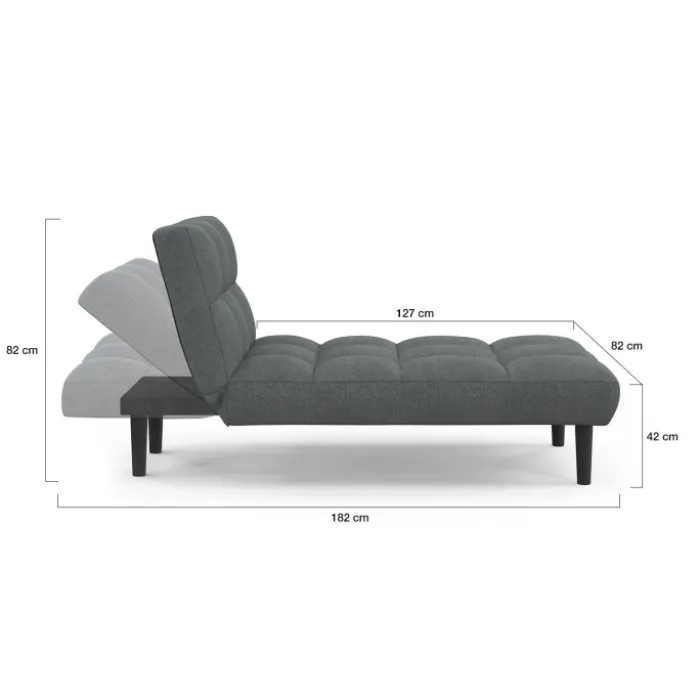 Méridienne clic clac tissu gris anthracite capitonnée 80 x 180 cm