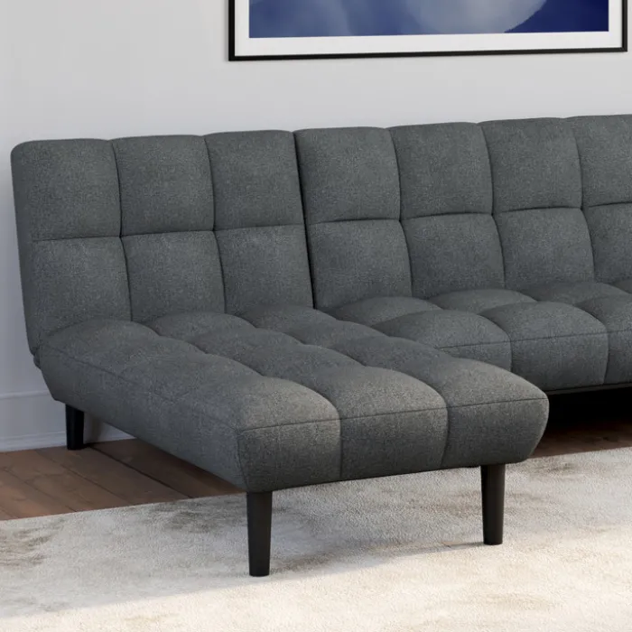 Méridienne clic clac tissu gris anthracite capitonnée 80 x 180 cm