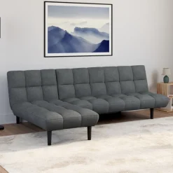Méridienne clic clac tissu gris anthracite capitonnée 80 x 180 cm