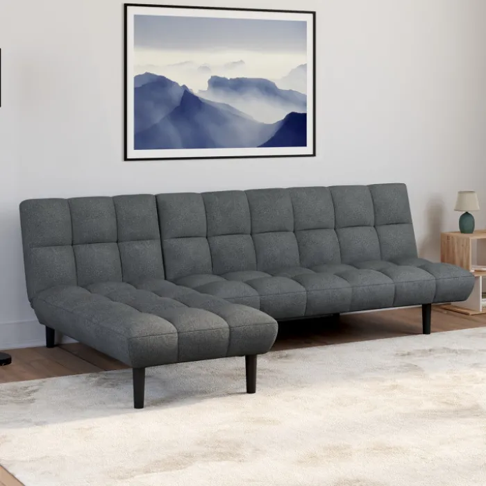 Méridienne clic clac tissu gris anthracite capitonnée 80 x 180 cm